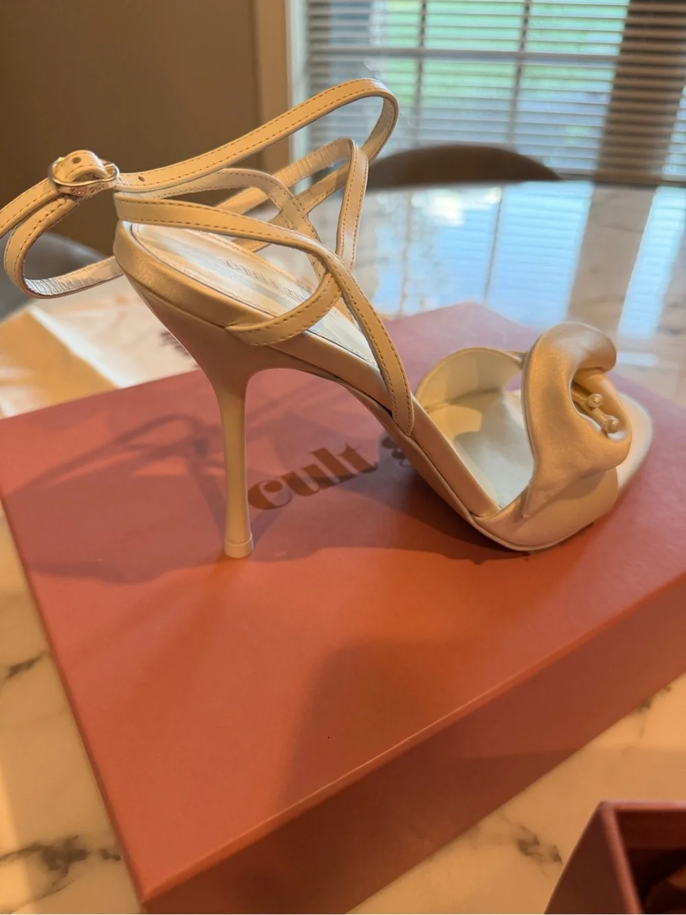 cult gaia Ivory Satin Floral Ankle-Strap Heel